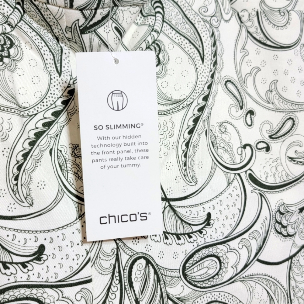 NWT Chico's Paisley Print Ankle Length Pants Green/White SIZE 2.5 (US 14) #685 - Picture 4 of 9
